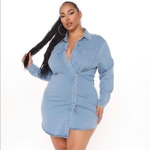 Fashion Nova Get with the program Denim mini dress- Medium Blue Wash. NWT